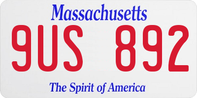 MA license plate 9US892