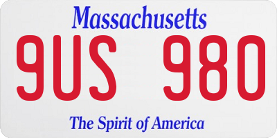 MA license plate 9US980