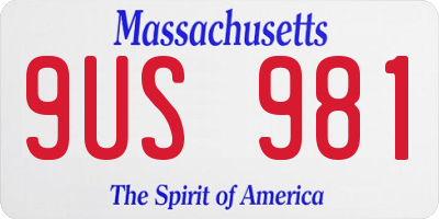 MA license plate 9US981
