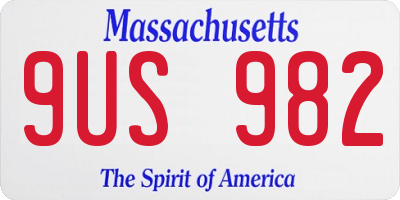 MA license plate 9US982