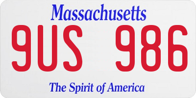 MA license plate 9US986