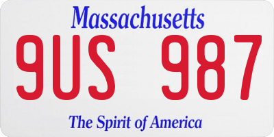 MA license plate 9US987