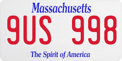 MA license plate 9US998