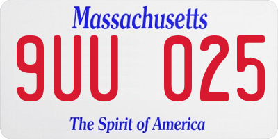 MA license plate 9UU025