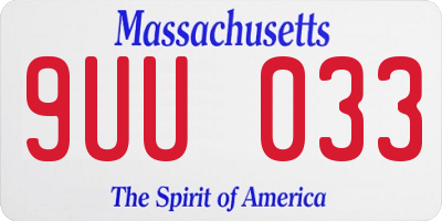 MA license plate 9UU033