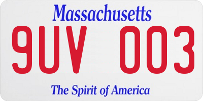 MA license plate 9UV003