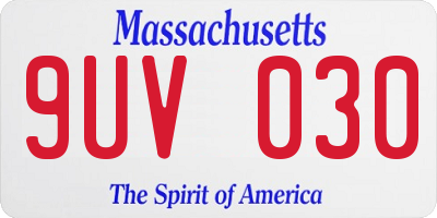 MA license plate 9UV030