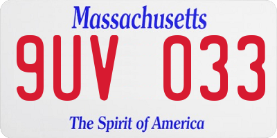 MA license plate 9UV033