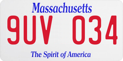 MA license plate 9UV034