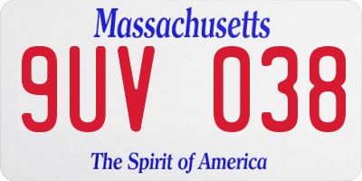 MA license plate 9UV038