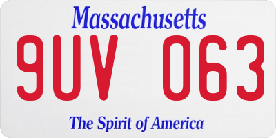 MA license plate 9UV063