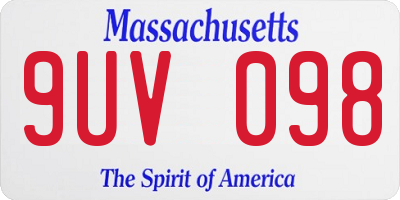 MA license plate 9UV098