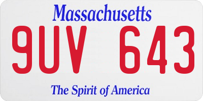 MA license plate 9UV643