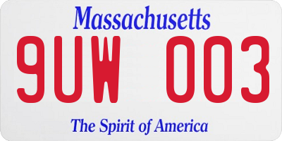 MA license plate 9UW003