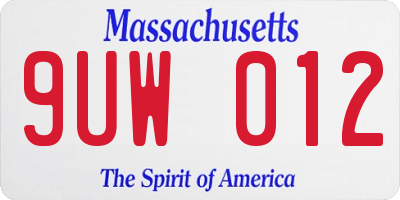 MA license plate 9UW012