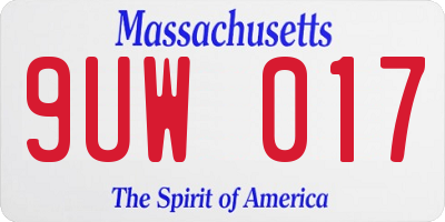 MA license plate 9UW017