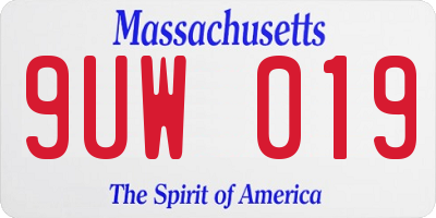 MA license plate 9UW019