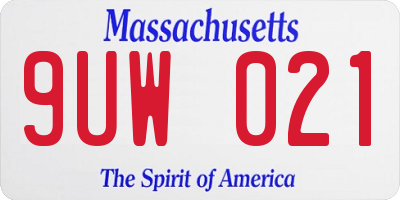 MA license plate 9UW021