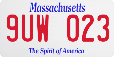 MA license plate 9UW023