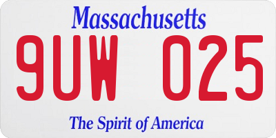 MA license plate 9UW025