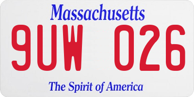 MA license plate 9UW026