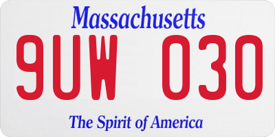 MA license plate 9UW030
