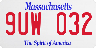 MA license plate 9UW032