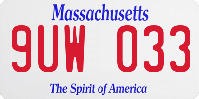 MA license plate 9UW033