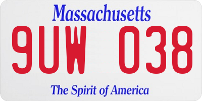 MA license plate 9UW038