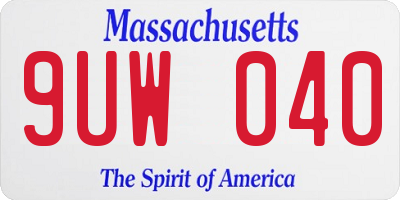 MA license plate 9UW040