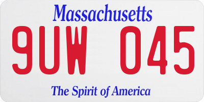 MA license plate 9UW045