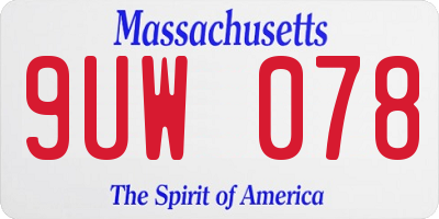 MA license plate 9UW078