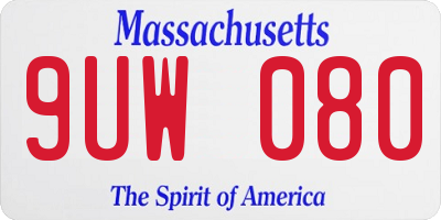 MA license plate 9UW080