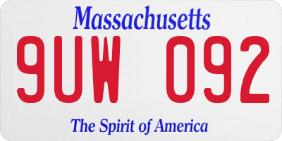 MA license plate 9UW092