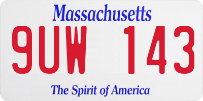 MA license plate 9UW143
