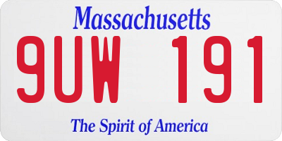 MA license plate 9UW191