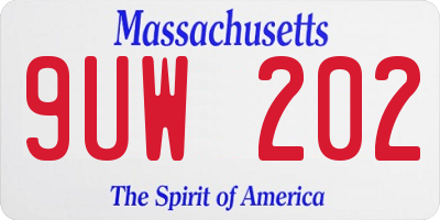MA license plate 9UW202