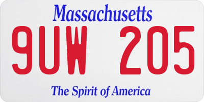 MA license plate 9UW205