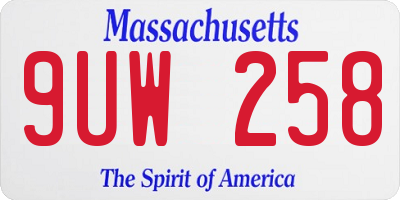 MA license plate 9UW258