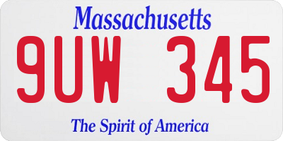 MA license plate 9UW345