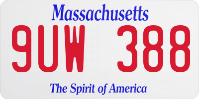 MA license plate 9UW388