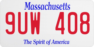 MA license plate 9UW408