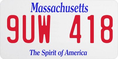 MA license plate 9UW418