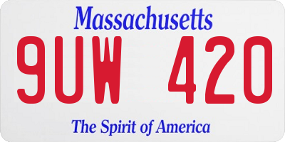 MA license plate 9UW420