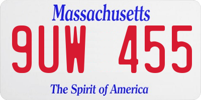 MA license plate 9UW455