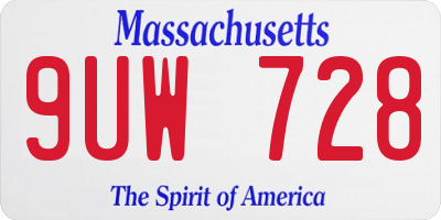 MA license plate 9UW728