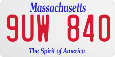 MA license plate 9UW840