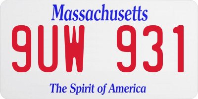 MA license plate 9UW931