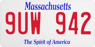 MA license plate 9UW942