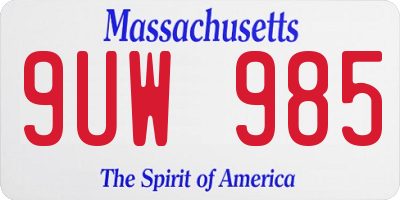 MA license plate 9UW985